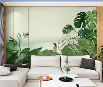 

beibehang Custom Nordic Green Beautiful Small Fresh Tropical Plant Jungle Elk Luxury Background WallPaper Mural bebang