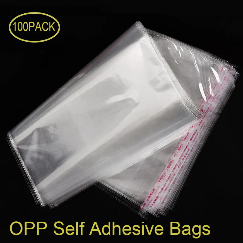 100pcs Resealable Poly Bag Transparent Plastic Bags Self Adhesive