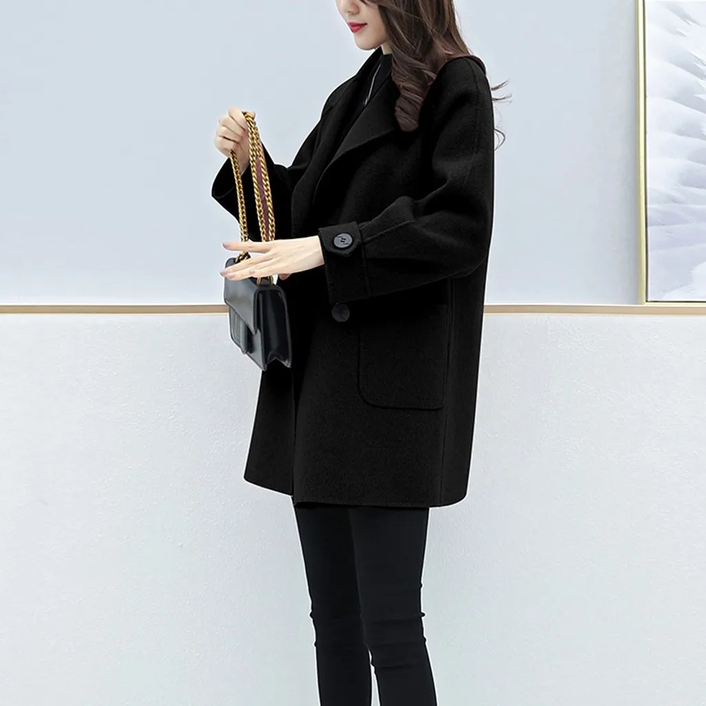 Manteau femme, зимнее пальто для женщин, для работы, одноцветное, в винтажном стиле, для офиса, с длинным рукавом, на пуговицах, шерстяное пальто, abrigo mujer casaco