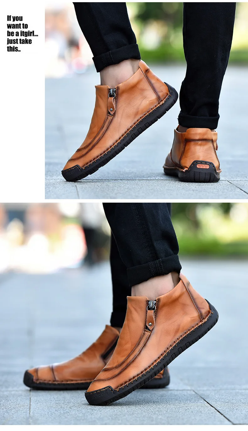Г. Зимние мужские ботинки кожаные зимние ботинки высокого качества теплая легкая водонепроницаемая обувь для вождения на меху Большие размеры 48