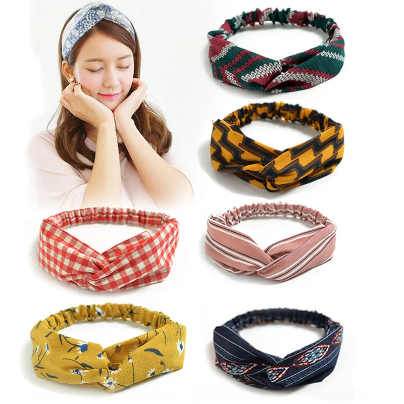 

Fashion Bohemian Hair Bands Floral Headbands Vintage Cross Turban Bandage Bandanas HairBands Hair Accessories Women Girls Summer