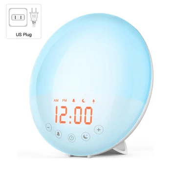 

Alarm Clock Wake Up Light Digital Snooze Nature Night Lamp Clock Sunrise Colorful Light With Nature Sounds FM Radio Bedside Lamp