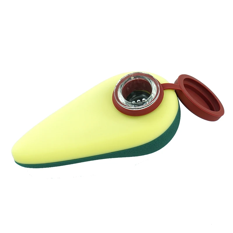 

Cute design Silicone Smoking Pipe avocado shape Smoking Pipe Tobacco pipes Portable Hand pipe with glass bowl
