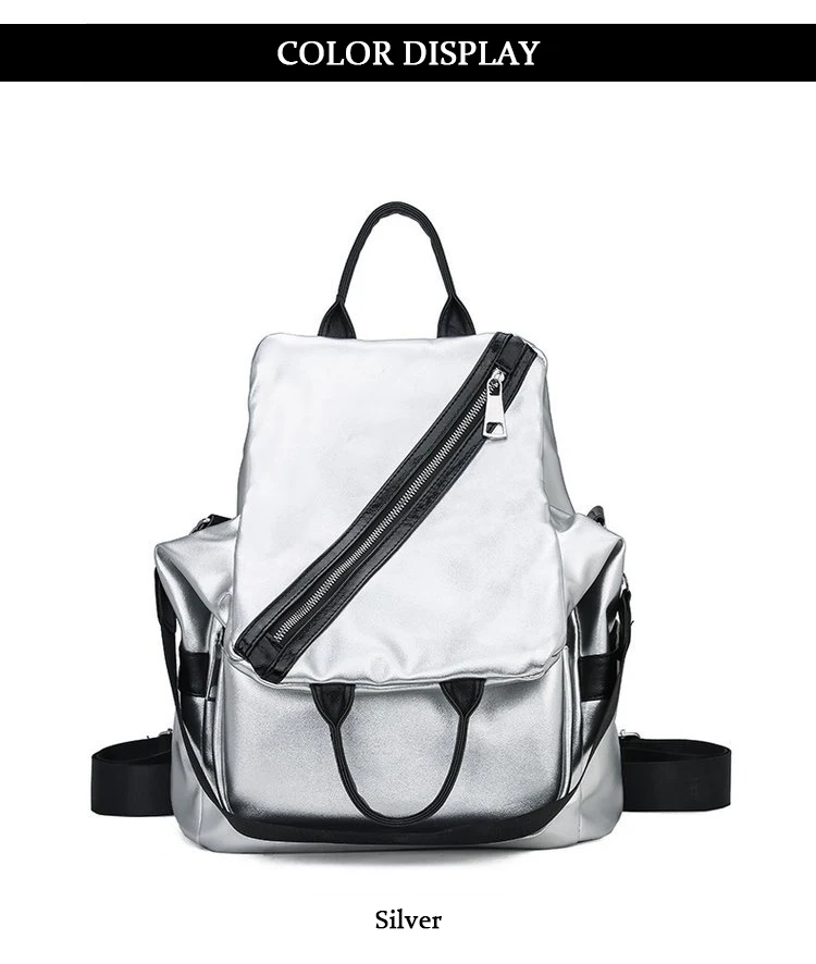 Серебряный женский рюкзак из мягкой кожи, рюкзаки для девочек-подростков, школьная сумка, складная сумка через плечо, водонепроницаемые дорожные сумки Mochila