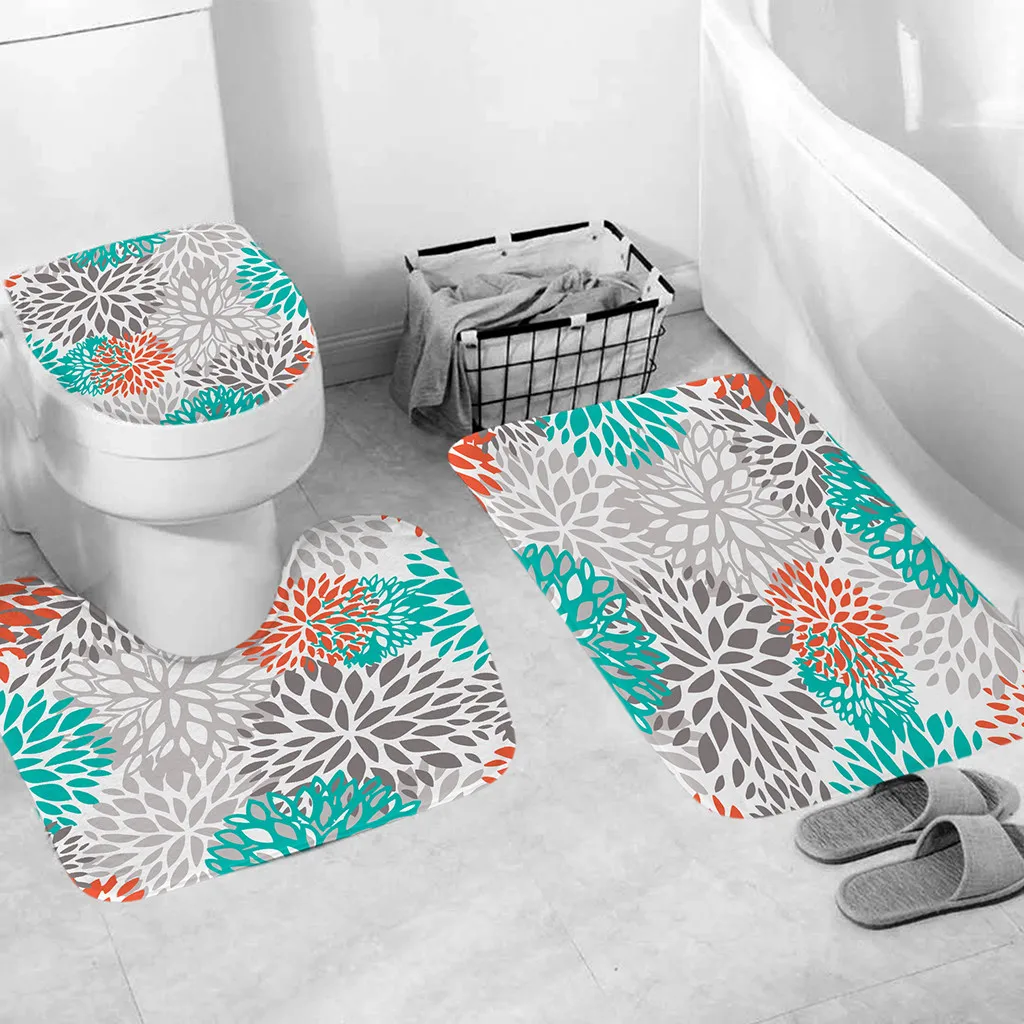 3pcs Carpet Set Bathroom 3D Printing Non-Slip Bath Mat Bathroom Kitchen Carpet Doormats Decor Toilet Seat Tank Cover Rug