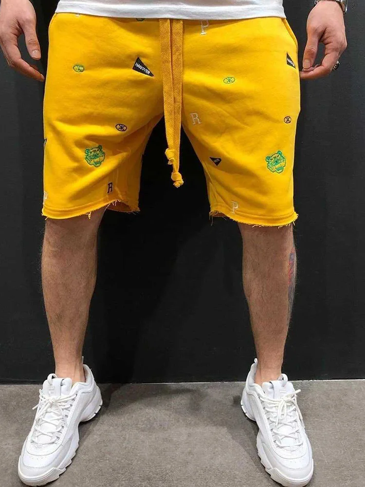 New High Street Summer Tide Brand Embroidered Hip-Hop Beggar Cotton Men's Loose Five-Point Pants Sports Casual Jogging Shorts