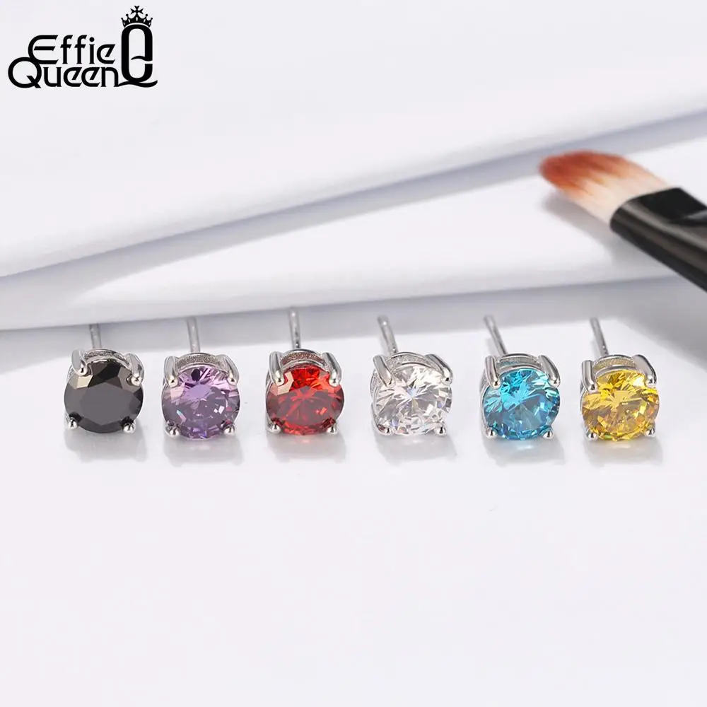 Effie queen 925 маленькие серьги из стерлингового серебра 6 мм камень ААА Циркон женские серьги новые женские модные праздничные ювелирные изделия TSE84-P