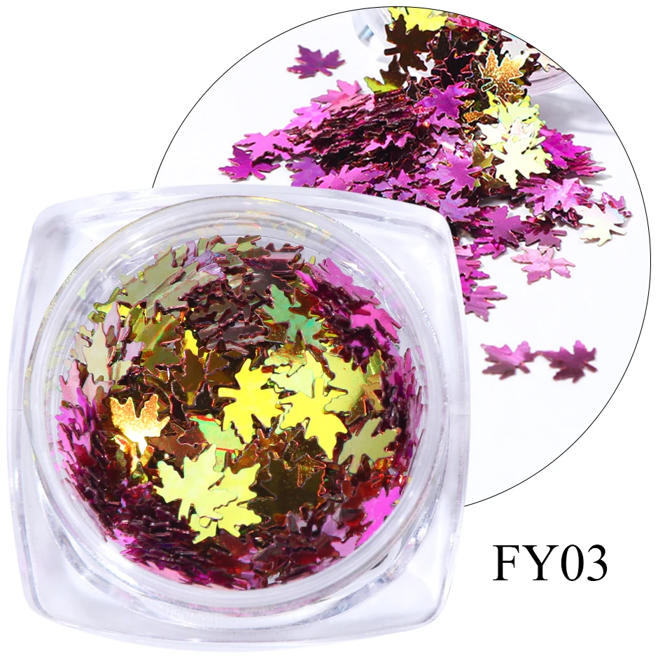 FY03 Maple Gold Holographic Glitter Flakes Nail Sequins Paillette Iridescent Multicolor Leaf Sheet Manicure Nail Art Decor CHFY01-05 - Цвет: FY03