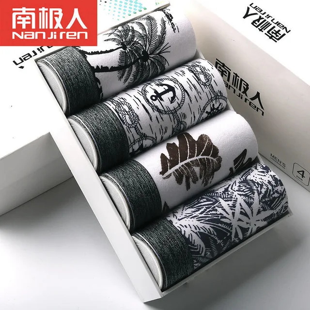 2022 Men Underwear Boxer Shorts Panties Solid Shorts Brand Underpants Men 100% Cotton Breathable Mid Waist Shorts Men L-3XL 4pcs shuye