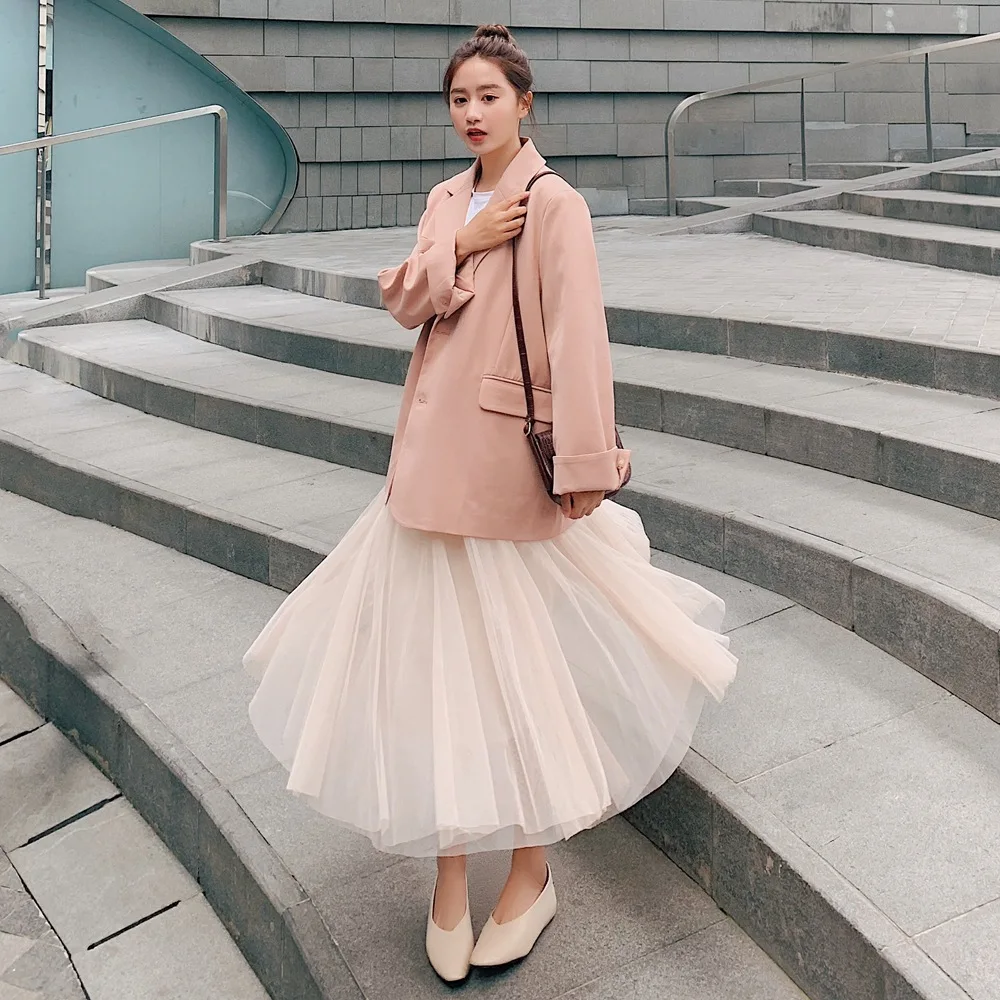 

Photo Shoot 2019 Spring New Style Korean-style WOMEN'S Wear Gauze Skirt Fashion British Style Mid-length Small Suit Coat