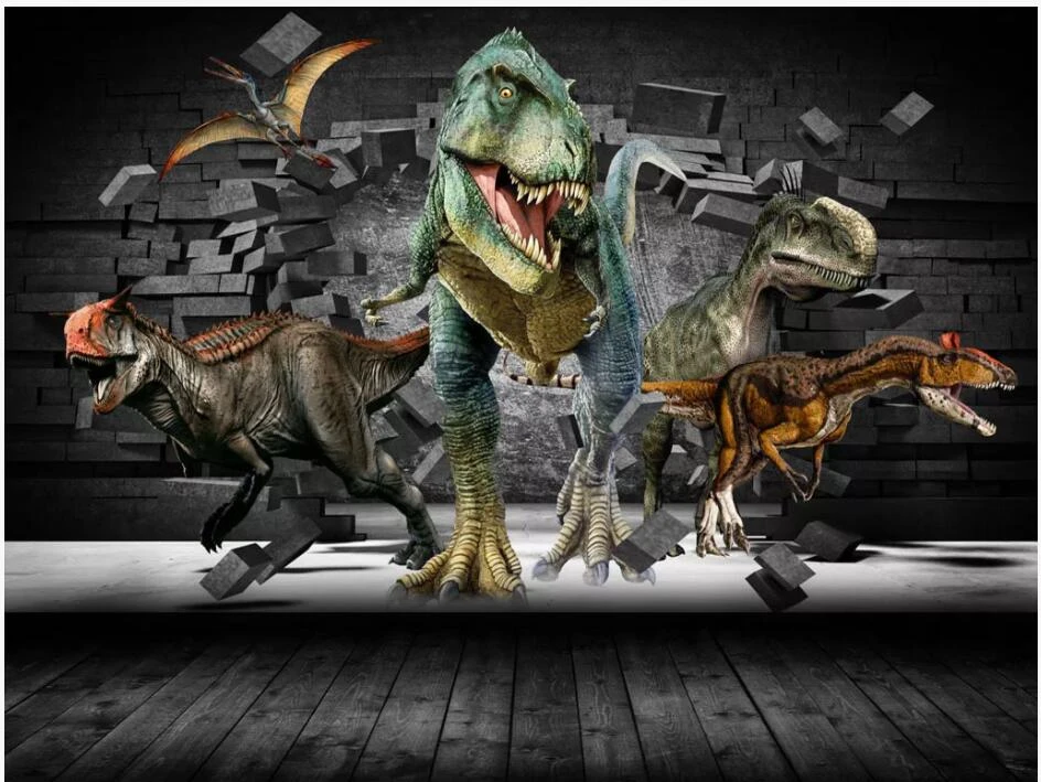 3d Photo Wallpaer Custom Mural Dinosaur Breaking The Wall And Jailbreak Home Decor Children S Room Wallpaper For Walls 3 D Wallpapers Aliexpress