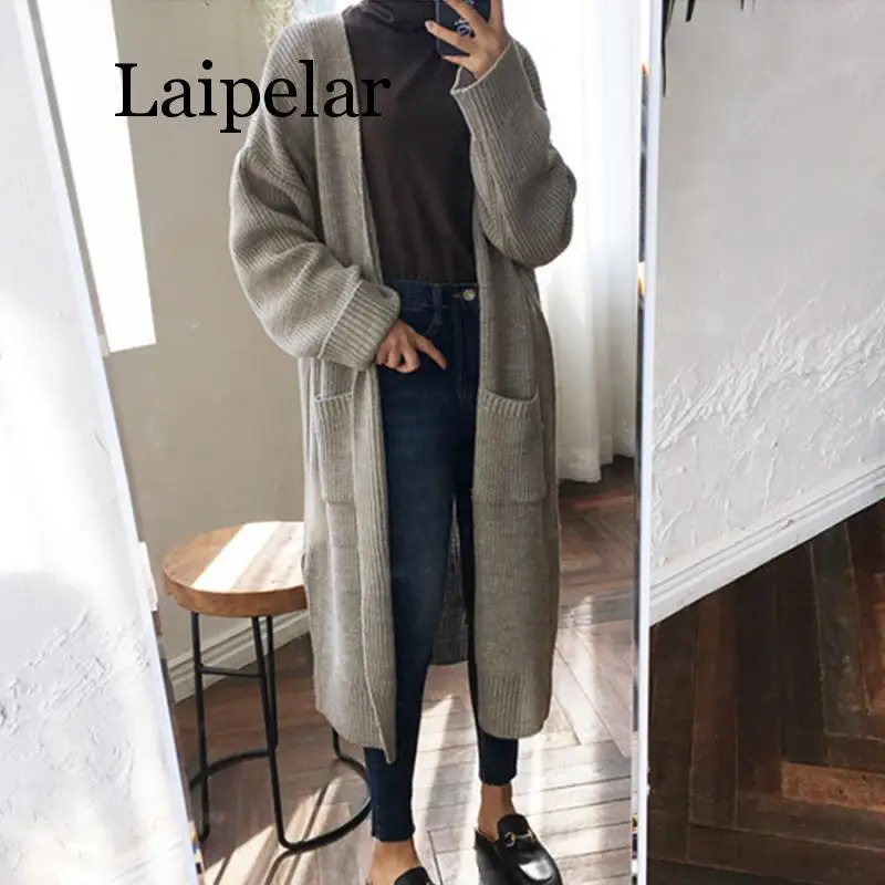 Laipelar, модный длинный женский кардиган,, модный, Harajuku, свободный, вязаный свитер, женский, Повседневный, черный, негабаритный, куртка, пальто, осень