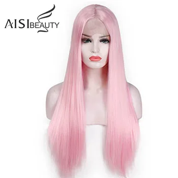 

AISI BEAUTY Women's Wig Lace Front Wig Synthetic Long Straight Middle Part Pink Wig High Temperature hair for Africa American
