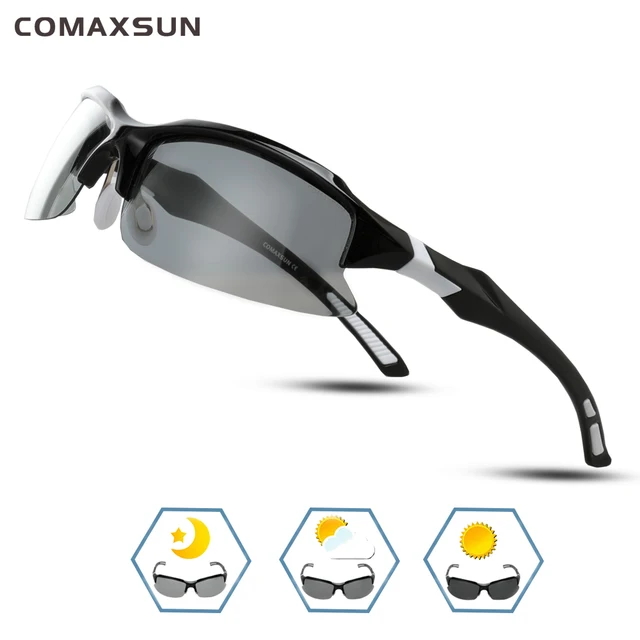 COMAXSUN Professional Polarized Cycling Glasses Bike Bicycle Goggles Driving Fishing Outdoor Sports Sunglasses UV 400 Tr90 Style 2 Black White