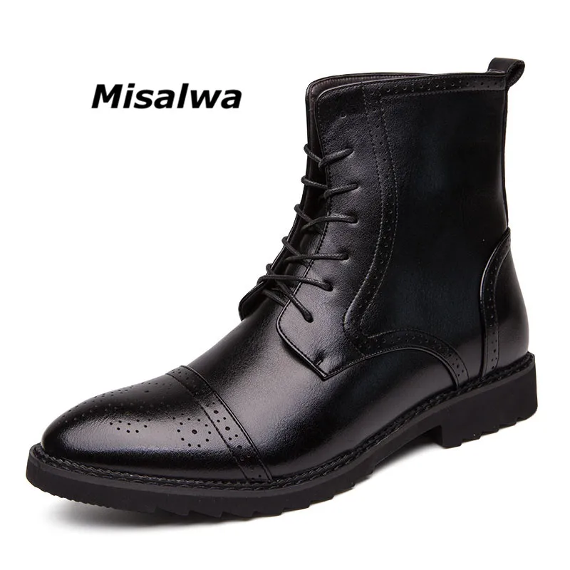 

Misalwa Collective Men's Lace-up Motorcycle Boots Dress Casual Comfort Chelsea Boot Zapatos Men Shoes Ankle Brogue Boots Black