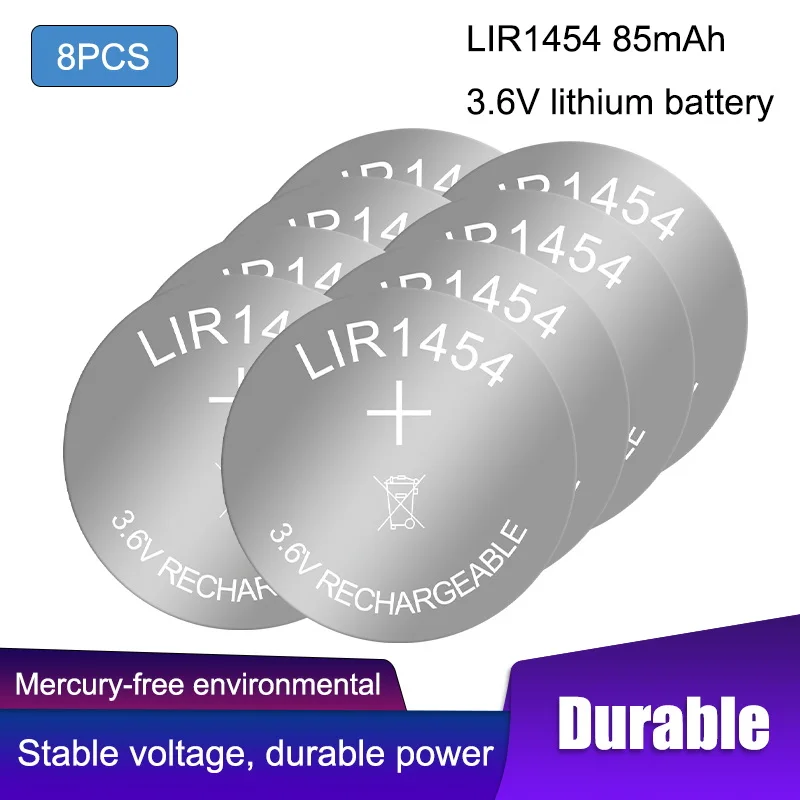 8 шт. LIR1454 85 мАч перезаряжаемый кнопочный аккумулятор 3 6 В Bluetooth-гарнитура