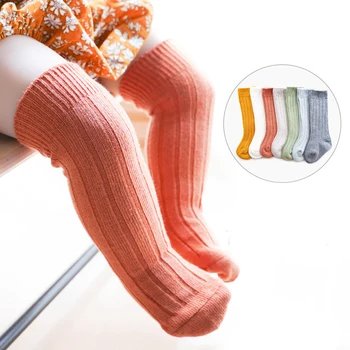 

Kids Toddler Infant Baby Stocking Girls Boys Solid Hot Knitted Long Stockings Cotton Knee Cotton Stockings 0 to 5Years Anti-Slip