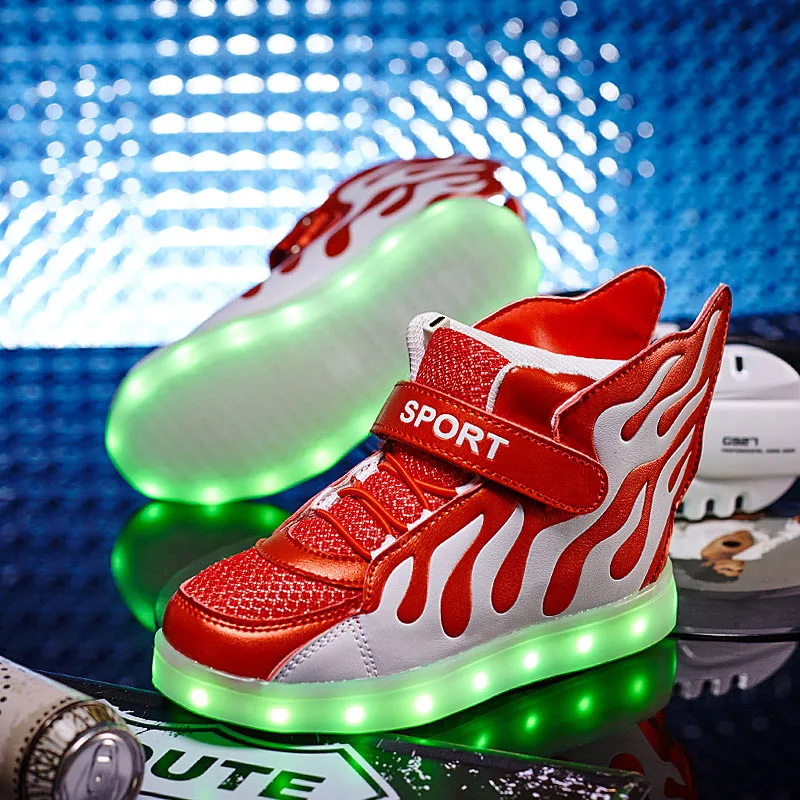Размеры 25-37 детская обувь со светодиодной подсветкой для мальчиков и девочек крылья светящиеся кроссовки освещения женские ботинки свободного покроя со Дети Мальчики Девочки светящиеся Повседневное кроссовки