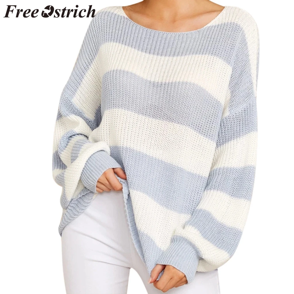 

FREE OSTRICH Sweater Women Sweet Striped Pullovers O-Neck Large Size Keep Warm Autumn And Winter Sweaters Women Invierno 2019