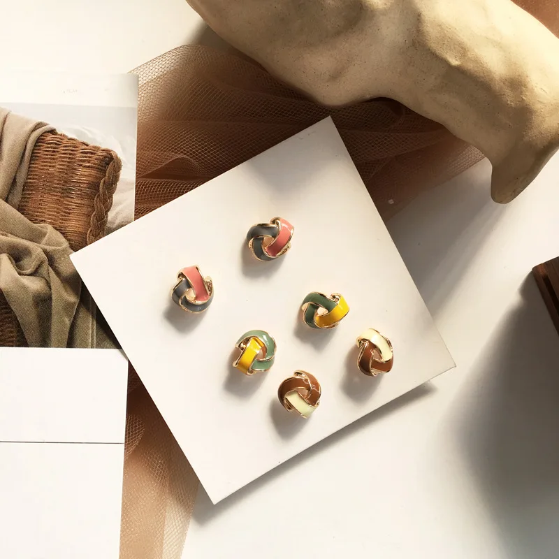 Новые модные милые серьги-гвоздики с узлами, ювелирные изделия, Позолоченные цветные женские серьги с эмалью, женские элегантные ювелирные изделия, подарки для девушек