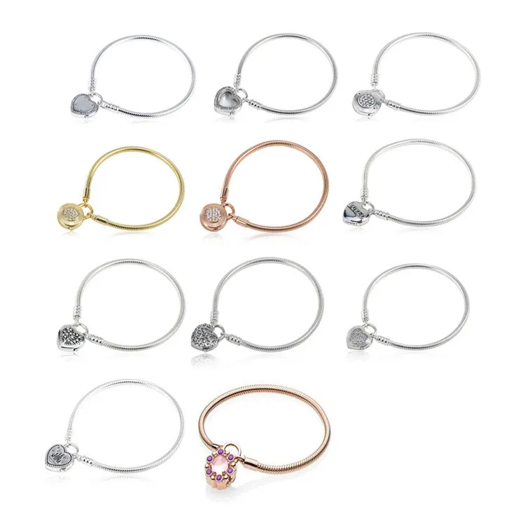 925 пробы Серебряный Гладкий Блестящий розовый браслет фирменный замок дикий цветок луг браслет подходит для леди Шарм Кулон