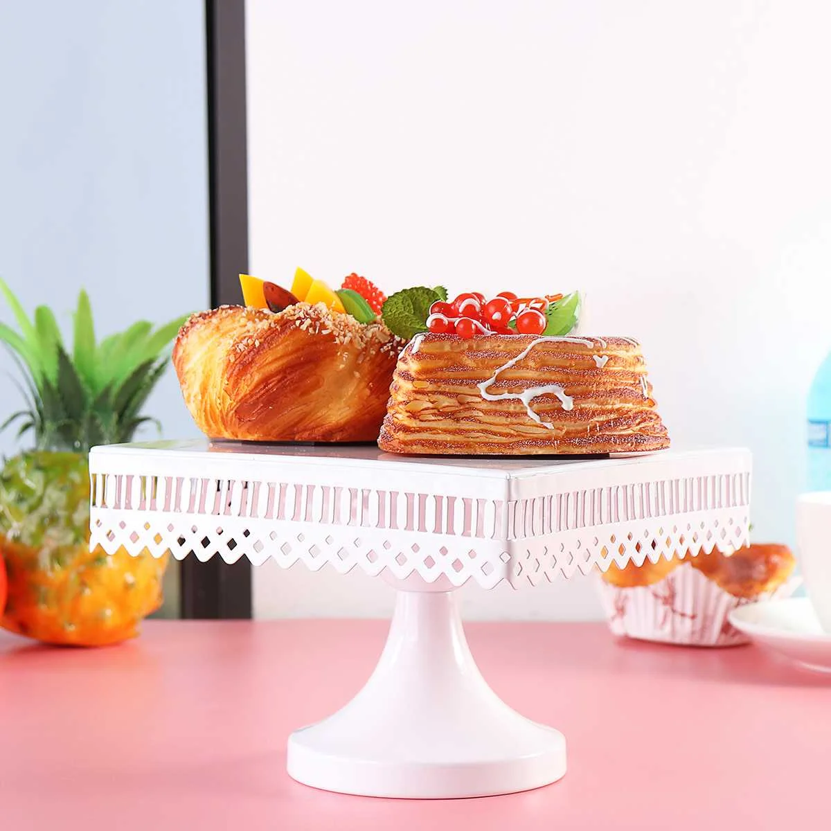 3 Sizes Metal Wedding Cake Stand White Square Cupcake Christmas Wedding Home Decoration Cake Display Lace Stands Bakeware Tools