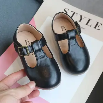 

Toddler Little Girls Flats Leather Princess Shoes For Girls Kids England T-word Retro Dress Shoes Autumn New 1 2 3 4 5 6 7 Years