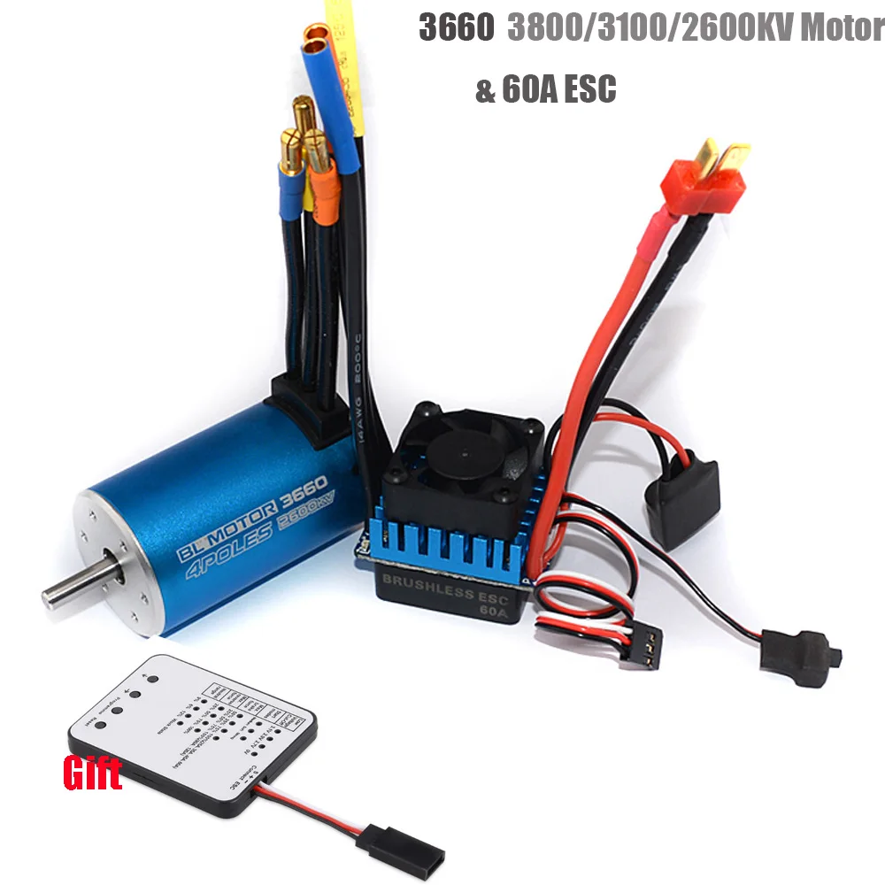 RC 3660 3800KV 3100KV 2600KV Sensorless Brushless Motor With 60A ESC & LED Programming Card For 1/10 RC Rally Car
