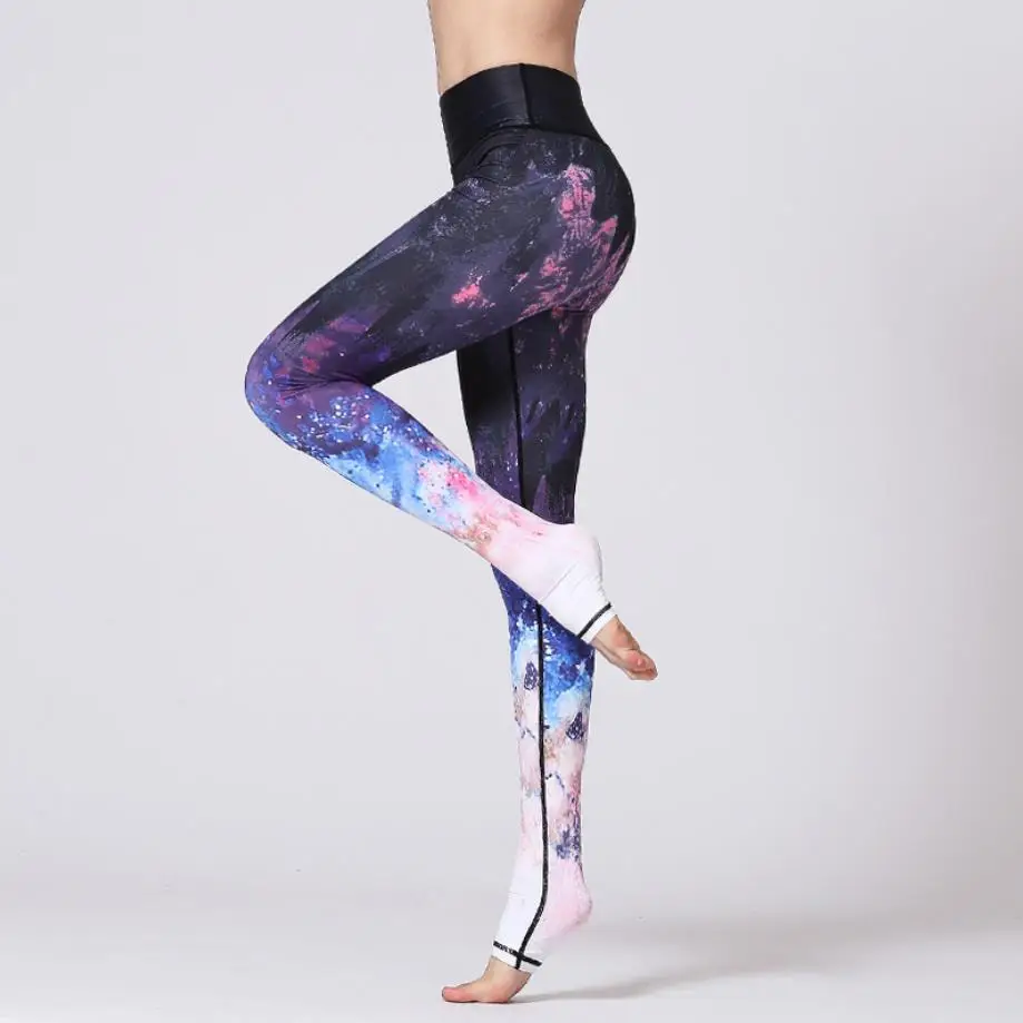 Pink Starry Sky Женские штаны для занятий фитнесом и йогой, обтягивающие спортивные Леггинсы с высокой талией, эластичные длинные колготки с романтическим принтом для бега, контроль живота - Цвет: Pink Starry Sky