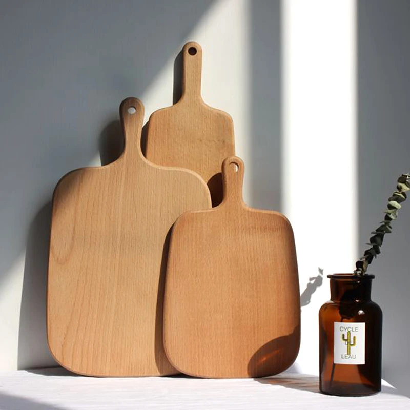 Beech Wood Cutting Board Wooden Bread Board Pastry Cheese Serving Pizza Paddle Kitchen Chopping Board with Handle Kitchen Tools (1)