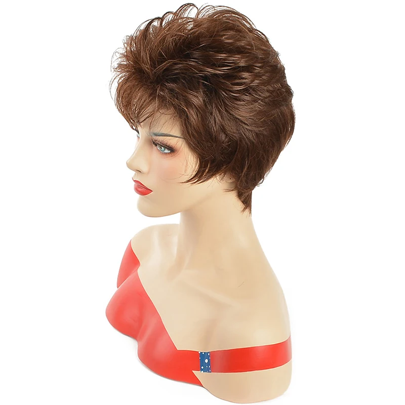 MSIWIGS женский короткий кудрявый синтетический парик 8 "с естественной челкой Pixie Cut коричневый парик с бесплатной сеткой для волос