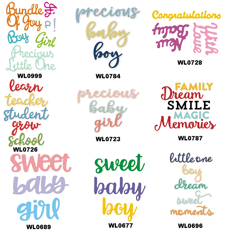 

2024 Arrival Metal New Sweet Baby Phrase Word Letter Cutting Dies for Scrapbooking Greeting Card Making Stencils Boy Girls