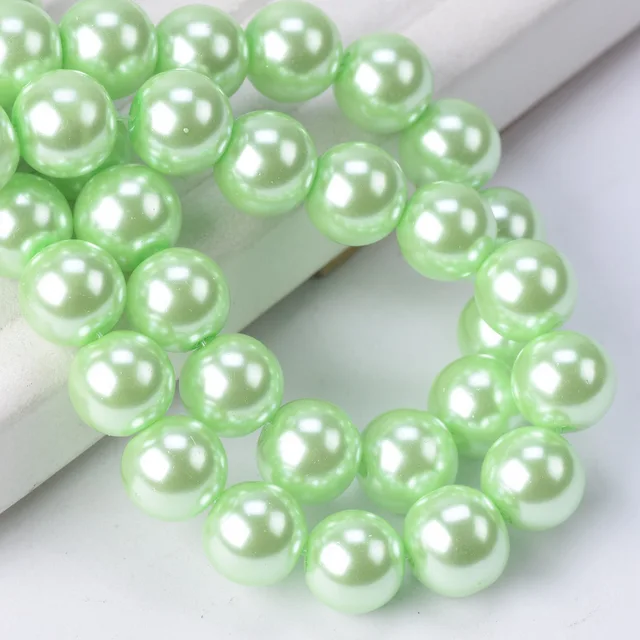 Lot Colors Round Pearl Coated Glass 4mm 6mm 8mm 10mm 12mm 14mm 16mm Loose Spacer Beads for Jewelry Making DIY Crafts Light Green