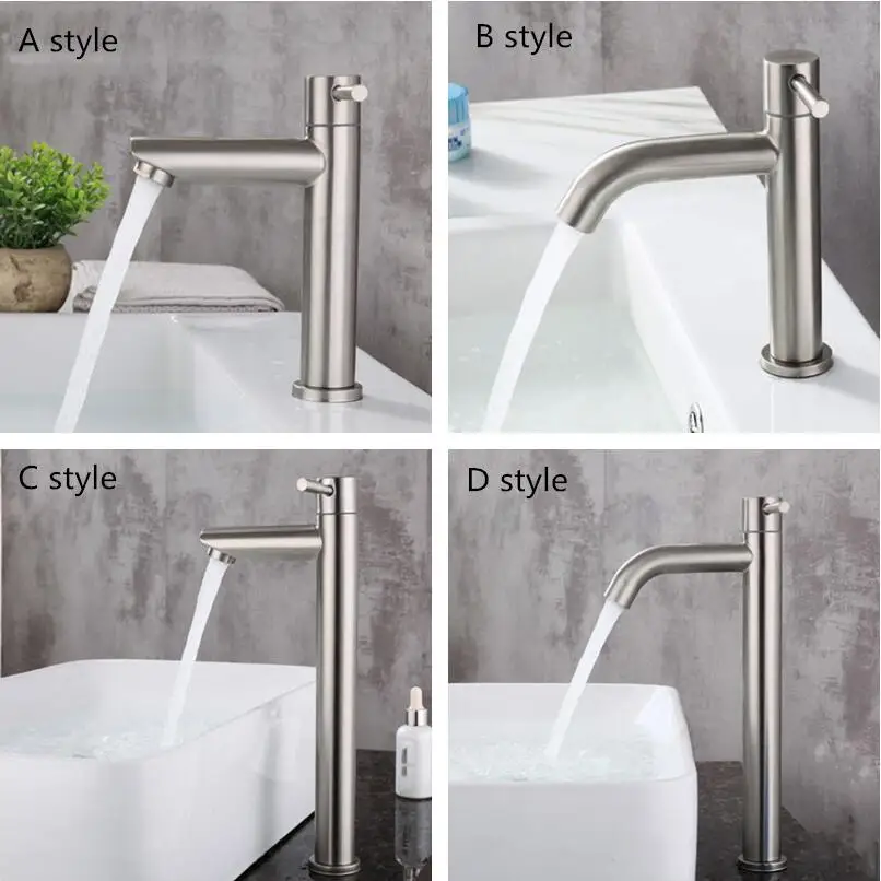 G1/2 304 Stainless Steel Single Handle Bathroom Basin Sink Faucet Cold Water Kitchen/Balcony Tap Accessories | Обустройство дома