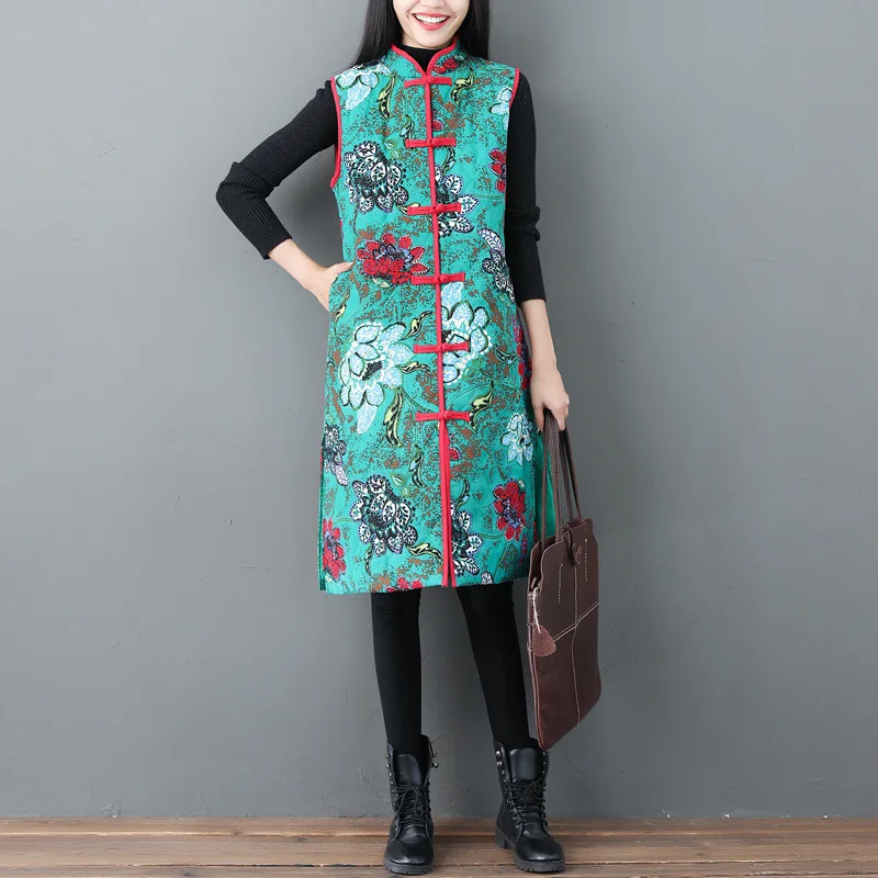

Photo Shoot Autumn And Winter New Style Ethnic-Style Cotton Linen Printed plus Cotton Waistcoat Outer Vest