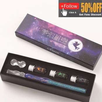 

5Pcs/Set Crystal Glass Pen Starry Sky Dip Pen Glitter Powder Fountain Pen With 7ML Ink Gifts Box Writing Stationery Supplies