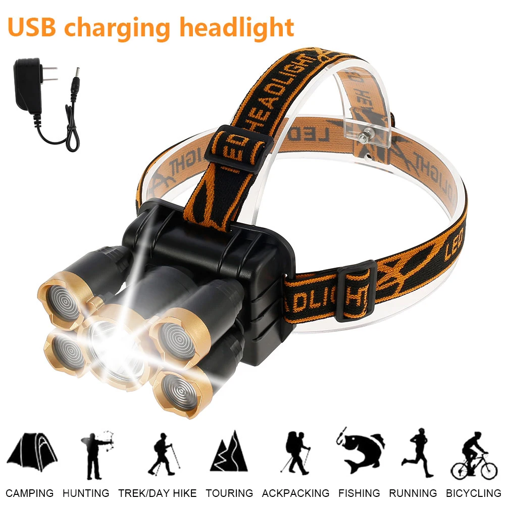 

90000LM T6 CREE LED Headlamp Camping Fishing Headlight with 4 Gears USB Charging Led Headlight Lithium + Charger + Headwear Gift