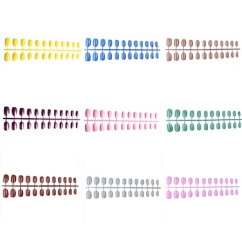 

Soft Candy Color Oval Head Fake Nails Acrylic False Nail Art Salon Tips With 2g Nail Glue Full Short Round Nail Tips 24Pcs/set