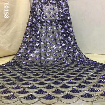 

Blue African Lace Fabric High Quality French Tulle Lace Fabric New Arrival Sequins Lace Fabri