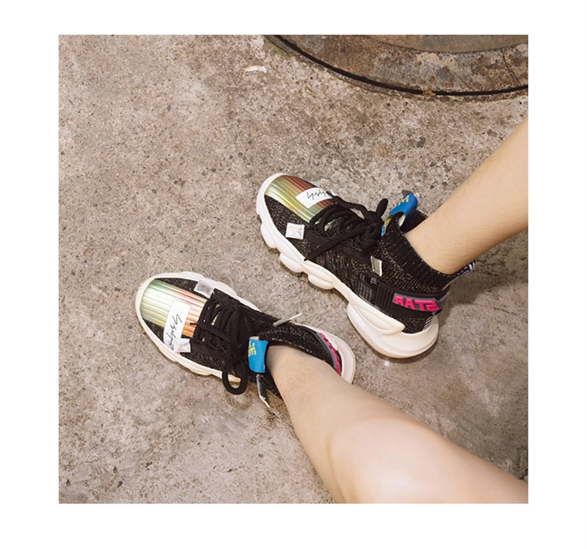 IGU/женские кроссовки; обувь на плоской платформе; tenis feminino; эластичные носки; флуоресцентная обувь с высоким берцем; женская обувь; большие размеры 41, 42