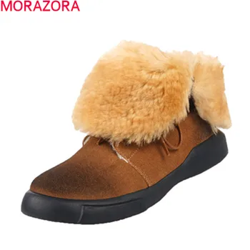 

MORAZORA 2020 new arrive winter keep warm snow boots comfortable flat heel round toe ladies shoes fashion lace up ankle boots