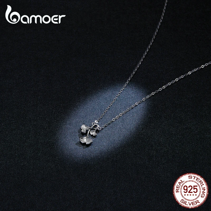 Bamoer GAN156, ожерелье, лист гинкго, растительный элемент, натуральная 925 пробы, серебряная подвеска, ожерелье, свадебные ювелирные изделия, Женская цепочка, воротник