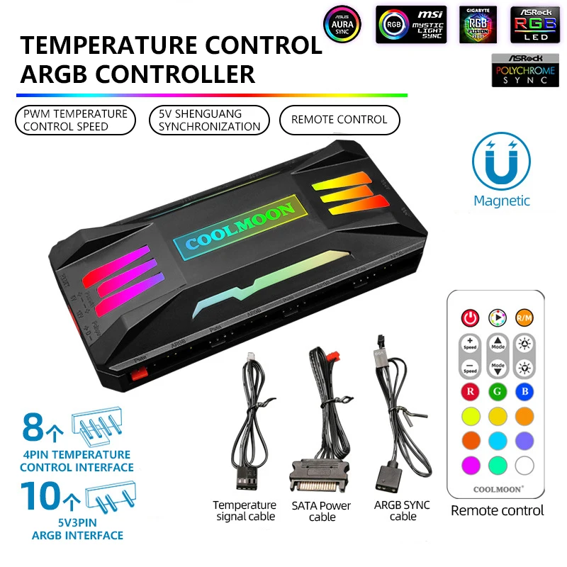 Controle Remoto sem Fio Chassis Fan Hub P-argb Controller 4-pin Controle de Temperatura Pwm 5v 3-pin Sincronização - Imagem 5