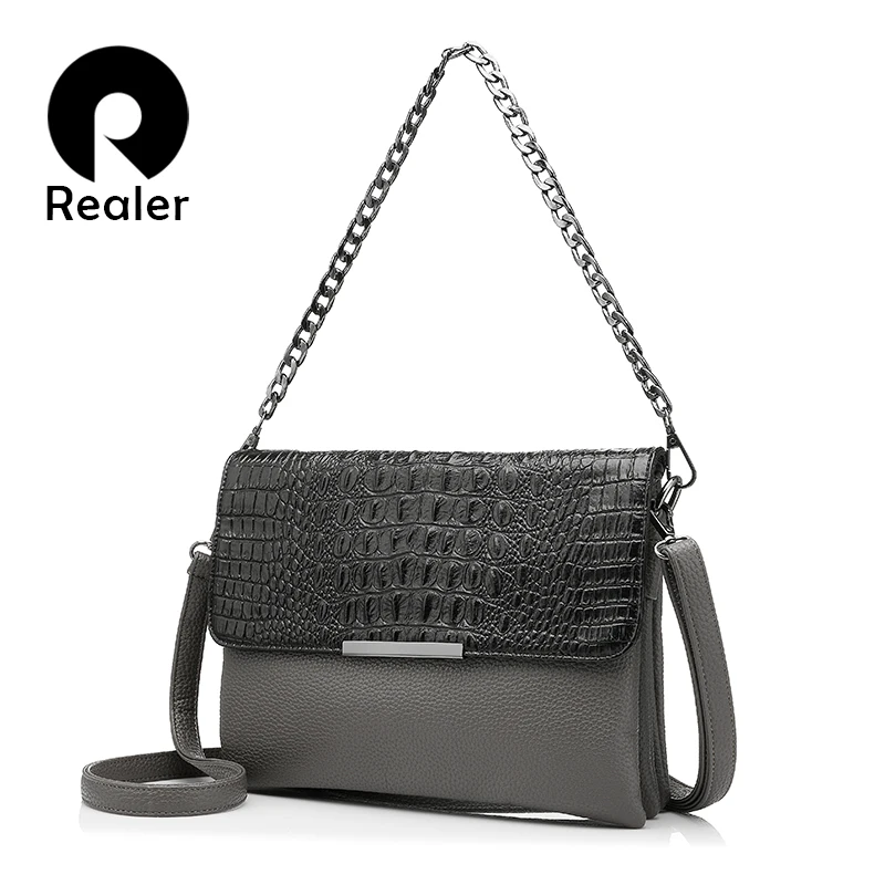 

REALER messenger bags women bag artificial leather handbag clutches with crocodile pattern chain fashion ladies shoulder bag