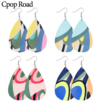 

Cpop Faux Leather Earrings Mixed Contrast Color Sport Tear Drop Earrings Fashion Jewelry Women Accessories Girl New Year Gift