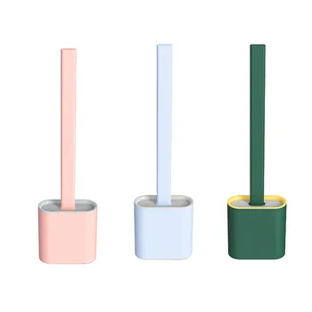 

3pcs Silicone WC Toilet Brush Flat Head Flexible Soft Bristles Brush With Quick Drying Holder Set Cleaning Brush For Accessories