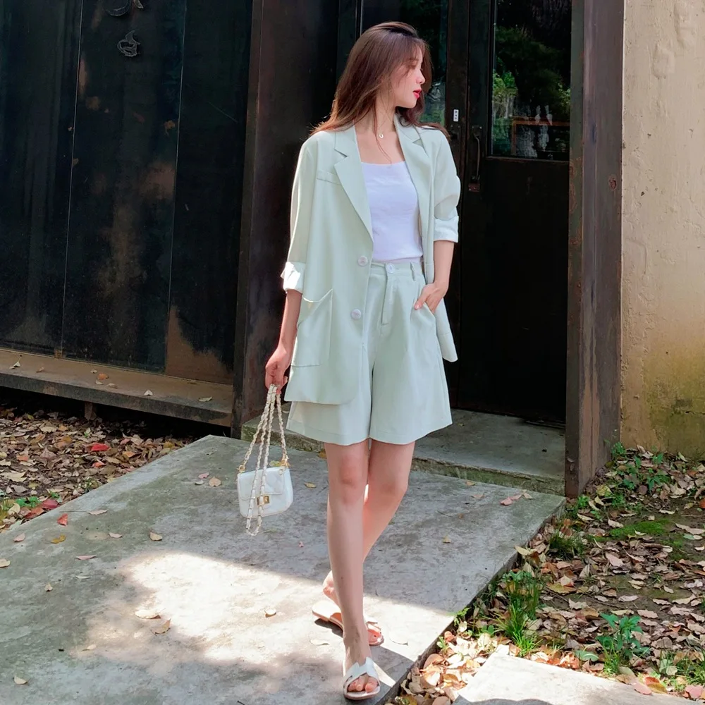 

Photo Shoot 2019 Summer New Style WOMEN'S Dress Retro Smart Young-Style Suit Jacket + High-Waist Pants Two-Piece Set