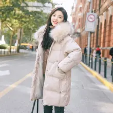 Зимняя куртка для женщин, пуховик, хлопок, толстая парка, пальто, длинный капюшон, меховой воротник, большого размера плюс, для женщин,, Женское пальто, верхняя одежда, корейский стиль