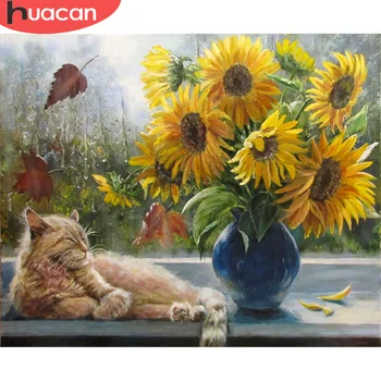 

HUACAN Coloring By Numbers Flower Cat HandPainted DIY Gift Home Decoration Kit Drawing On Canvas Oil Painting Wall Art