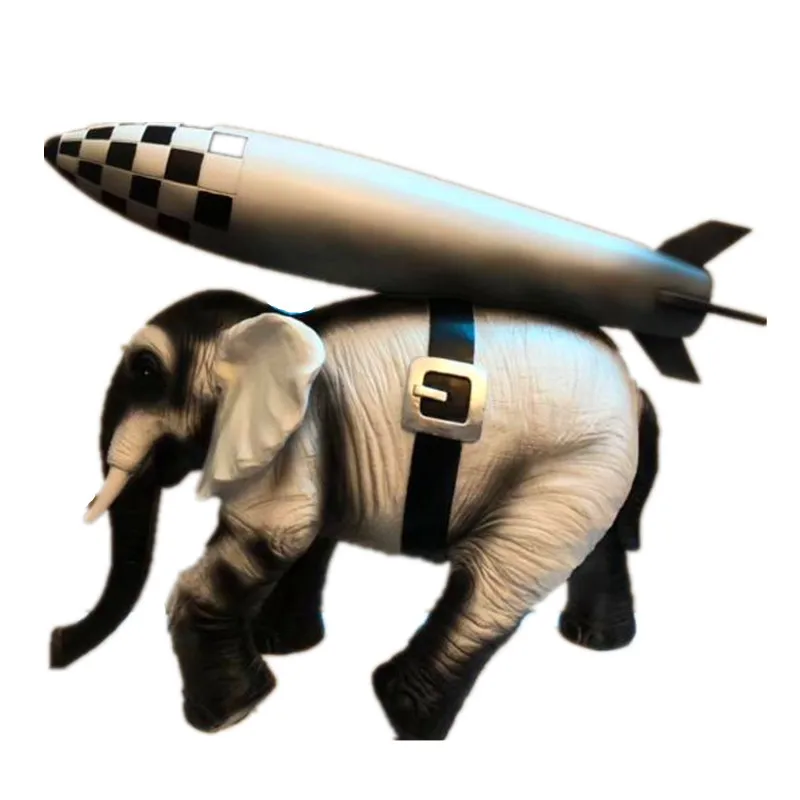 Многоцветный Banksy Elephants in War Polystone Elephant Back Rocket Industrial Style Street Art Sculpture Living Room Decor X3301 - Цвет: Многоцветный